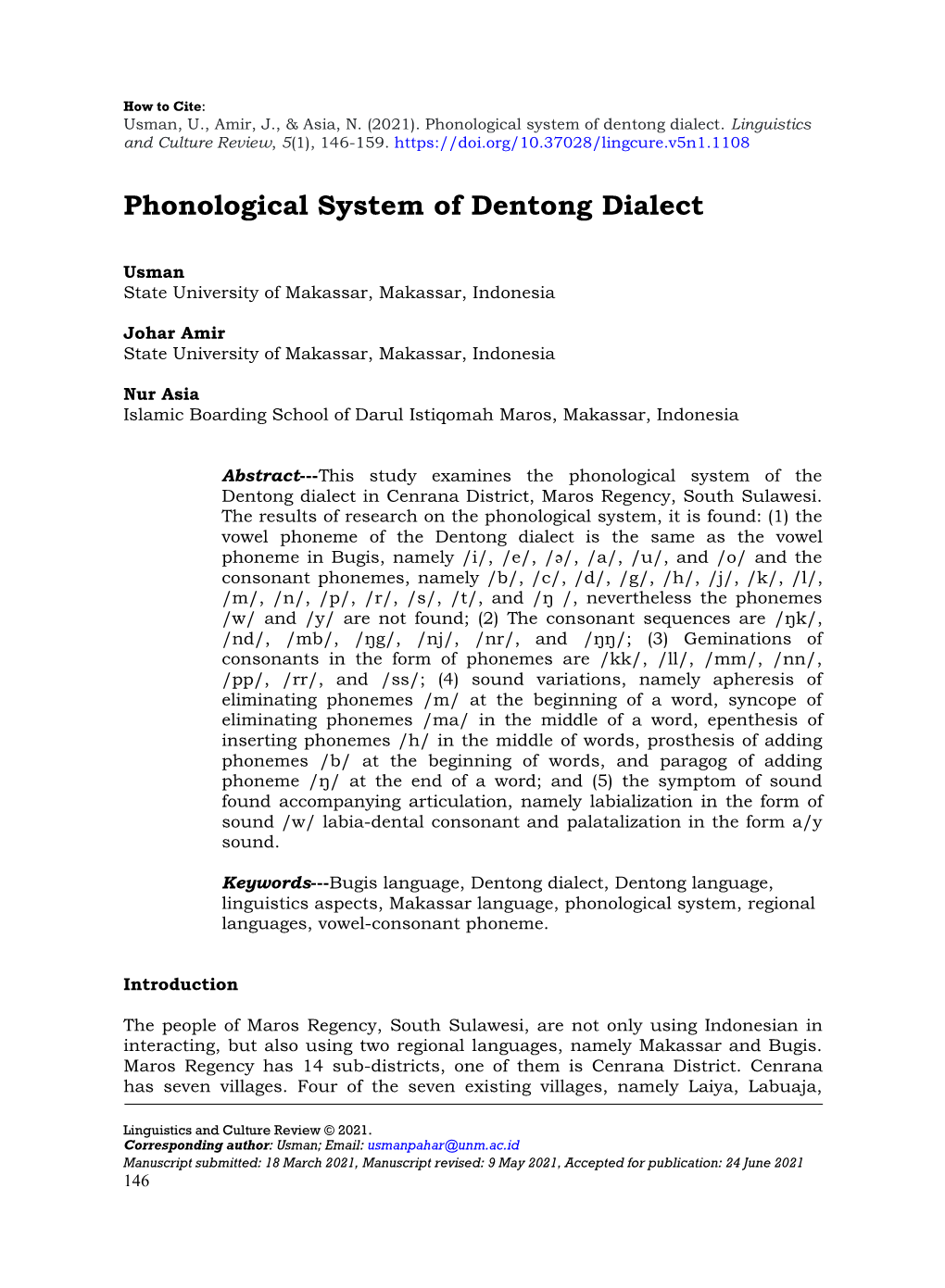 Phonological System of Dentong Dialect