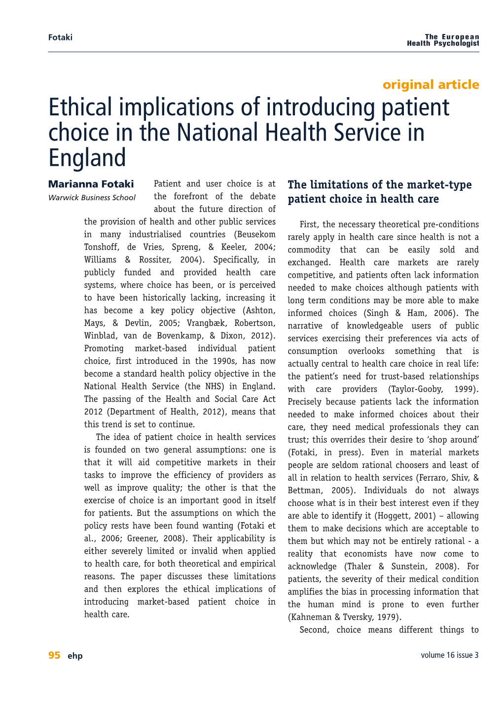 Ethical Implications of Introducing Patient Choice in the National Health Service in England