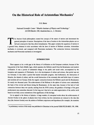On the Historical Role of Aristotelian Mechanics1