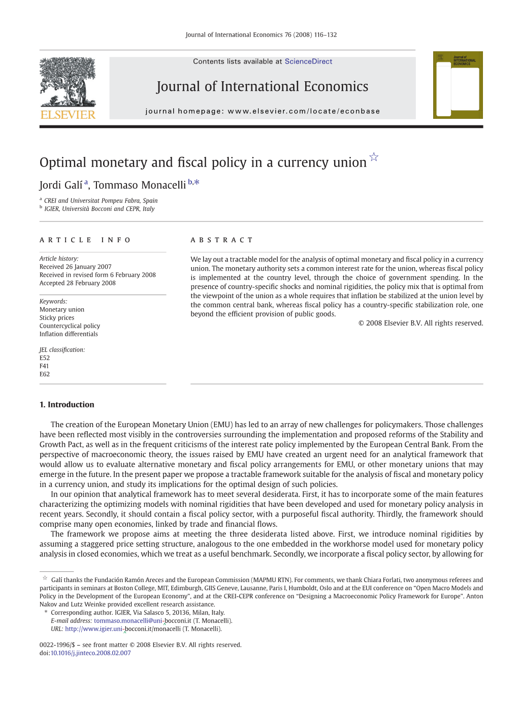 Optimal Monetary and Fiscal Policy in a Currency Union