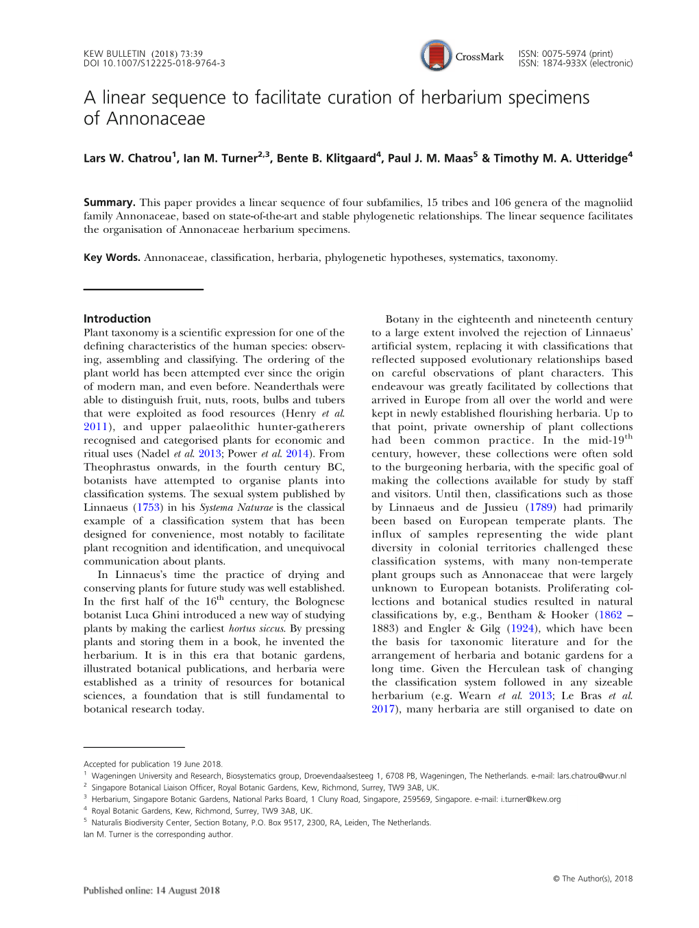 A Linear Sequence to Facilitate Curation of Herbarium Specimens of Annonaceae