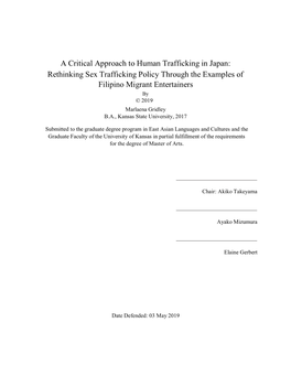 A Critical Approach to Human Trafficking in Japan: Rethinking Sex