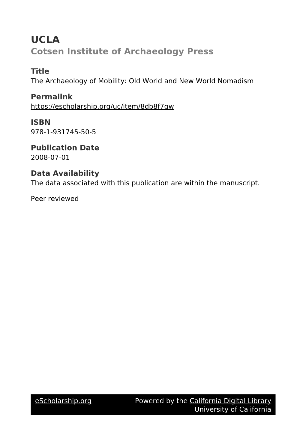 The Archaeology of Mobility: Old World and New World Nomadism