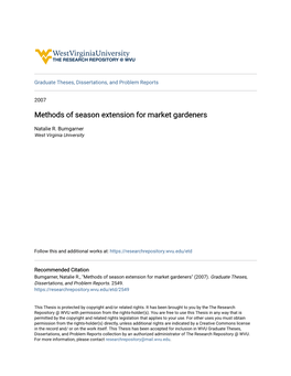 Methods of Season Extension for Market Gardeners