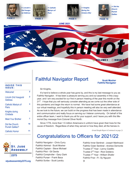Faithful Navigator Report Congratulations to Officers for 2021