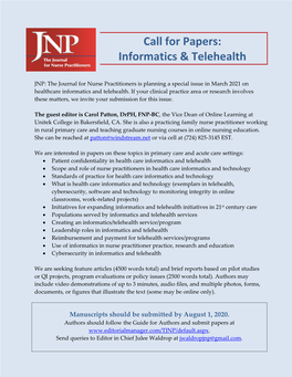 Call for Papers: Informatics & Telehealth