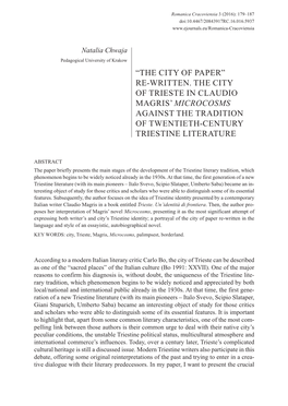 Re-Written. the City of Trieste in Claudio Magris’ Microcosms Against the Tradition of Twentieth-Century Triestine Literature