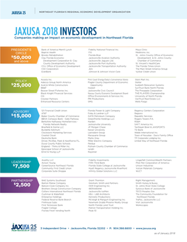 JAXUSA 2018 INVESTORS Companies Making an Impact on Economic Development in Northeast Florida