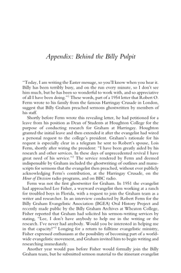 Appendix: Behind the Billy Pulpit