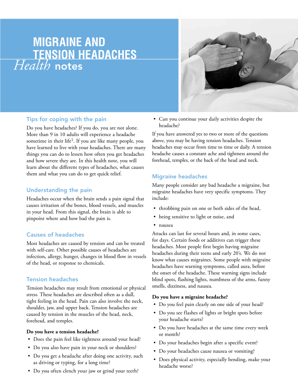 Migraine and Tension Headaches Health Notes