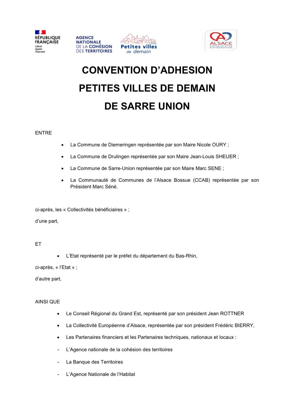 Convention D'adhesion Petites Villes De Demain De