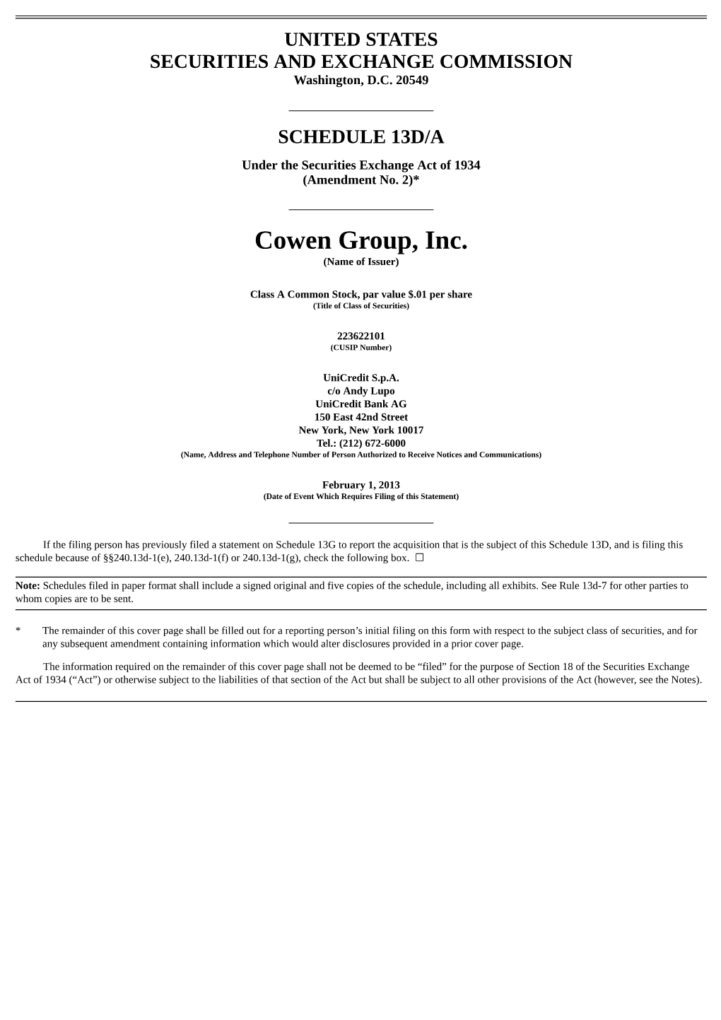 Cowen Group, Inc. (Name of Issuer)