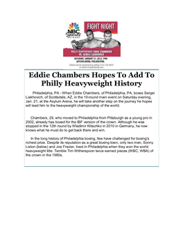 Eddie Chambers Hopes to Add to Philly Heavyweight History