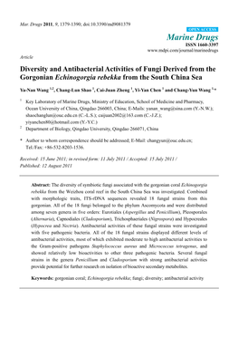 Diversity and Antibacterial Activities of Fungi Derived from the Gorgonian Echinogorgia Rebekka from the South China Sea