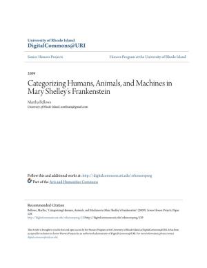 Categorizing Humans, Animals, and Machines in Mary Shelley's Frankenstein