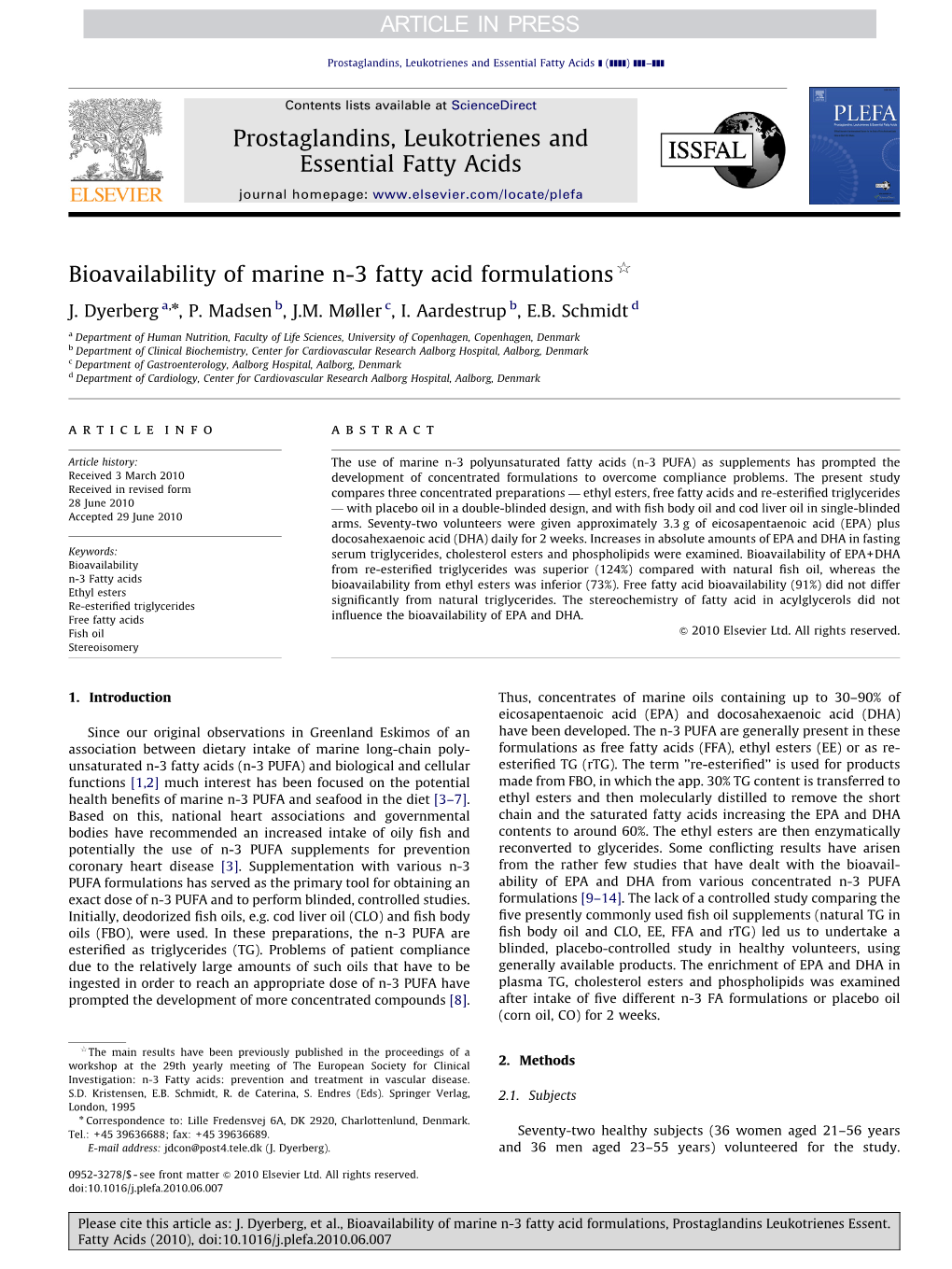 Bioavailability of Marine N-3 Fatty Acid Formulations$