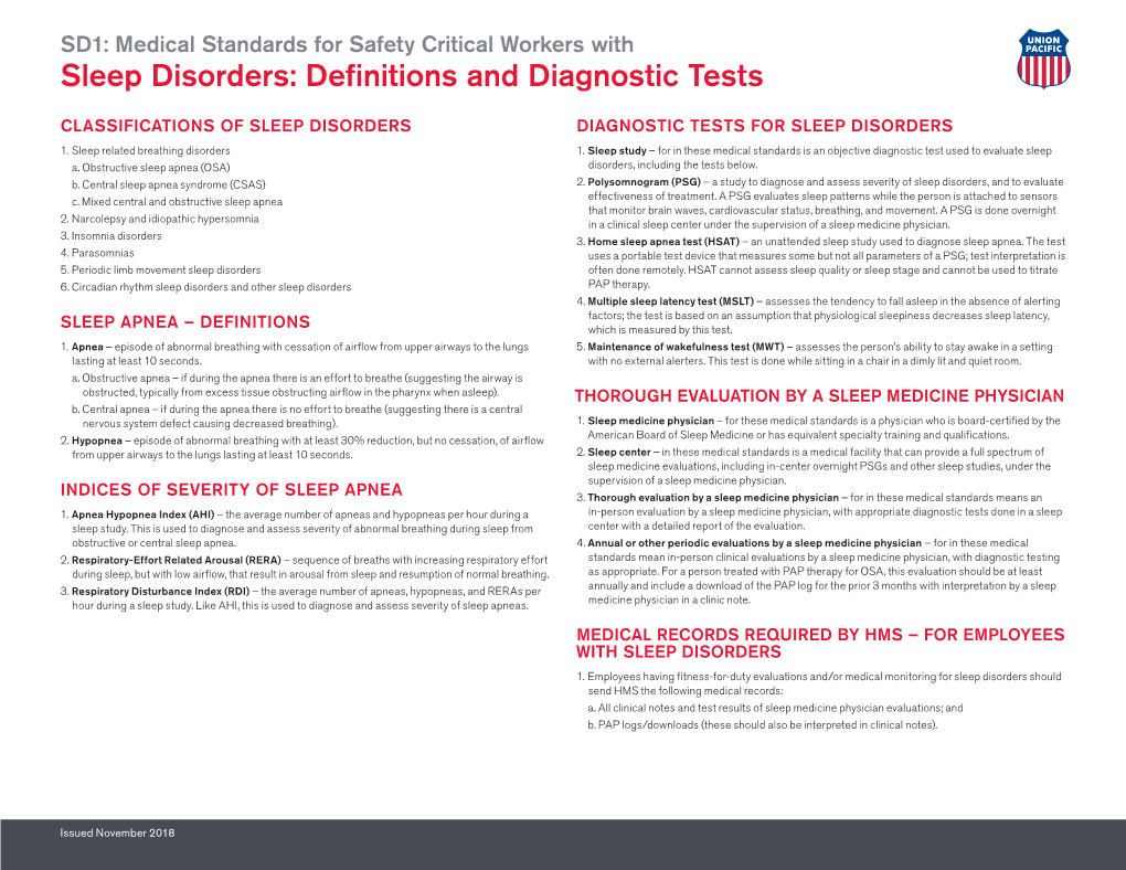 Sleep Disorders: Definitions and Diagnostic Tests