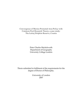 Convergence of Marine Protected Area Policy with Common Pool Research Theory, a Case Study: the Lošinj Dolphin Reserve, Croatia