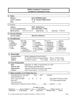 W.H. Adamson High School Landmark Nomination Form