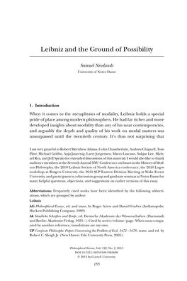 Leibniz and the Ground of Possibility