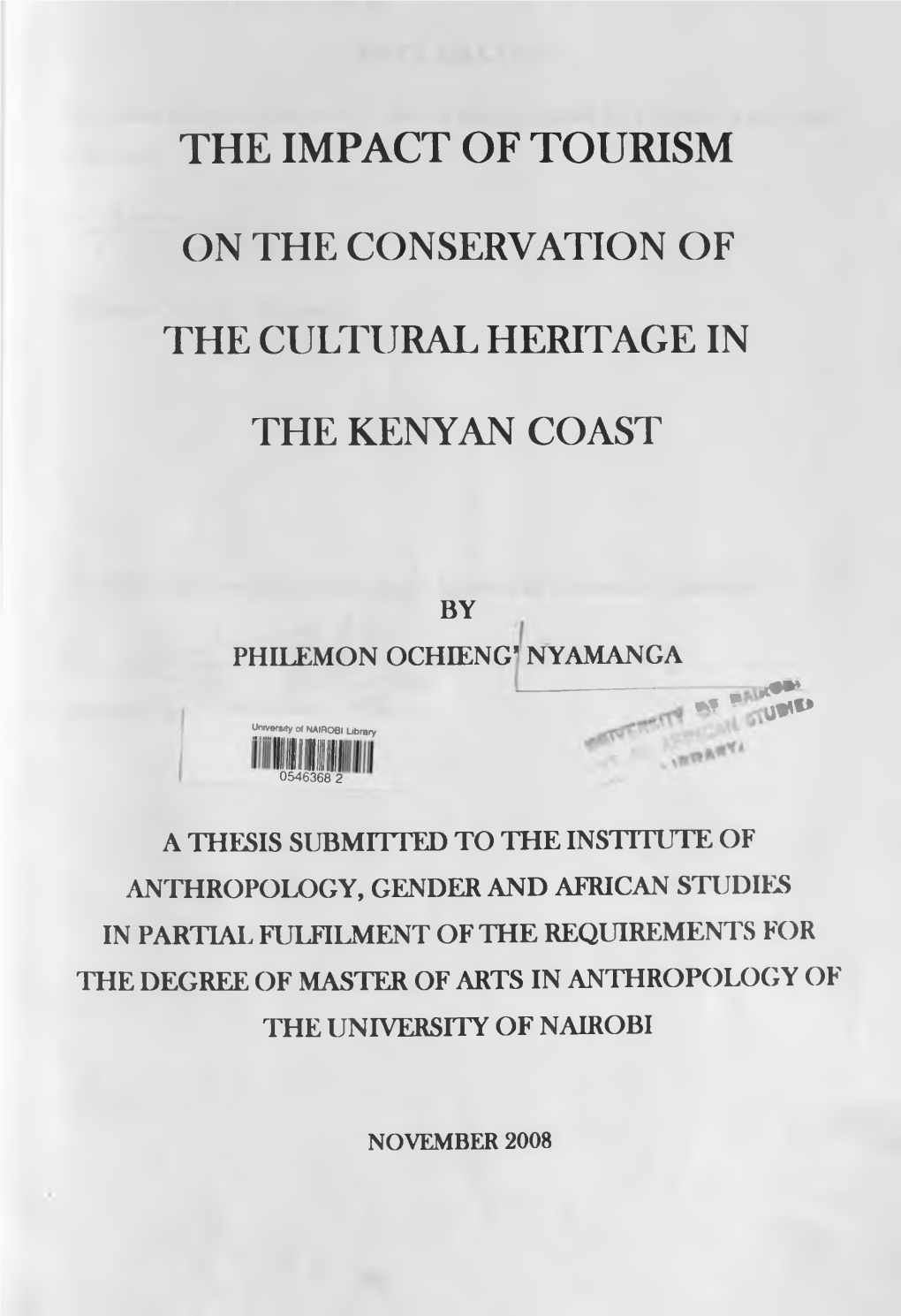 On the Conservation of the Cultural Heritage in the Kenyan Coast