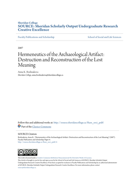 Hermeneutics of the Archaeological Artifact: Destruction and Reconstruction of the Lost Meaning Anna K