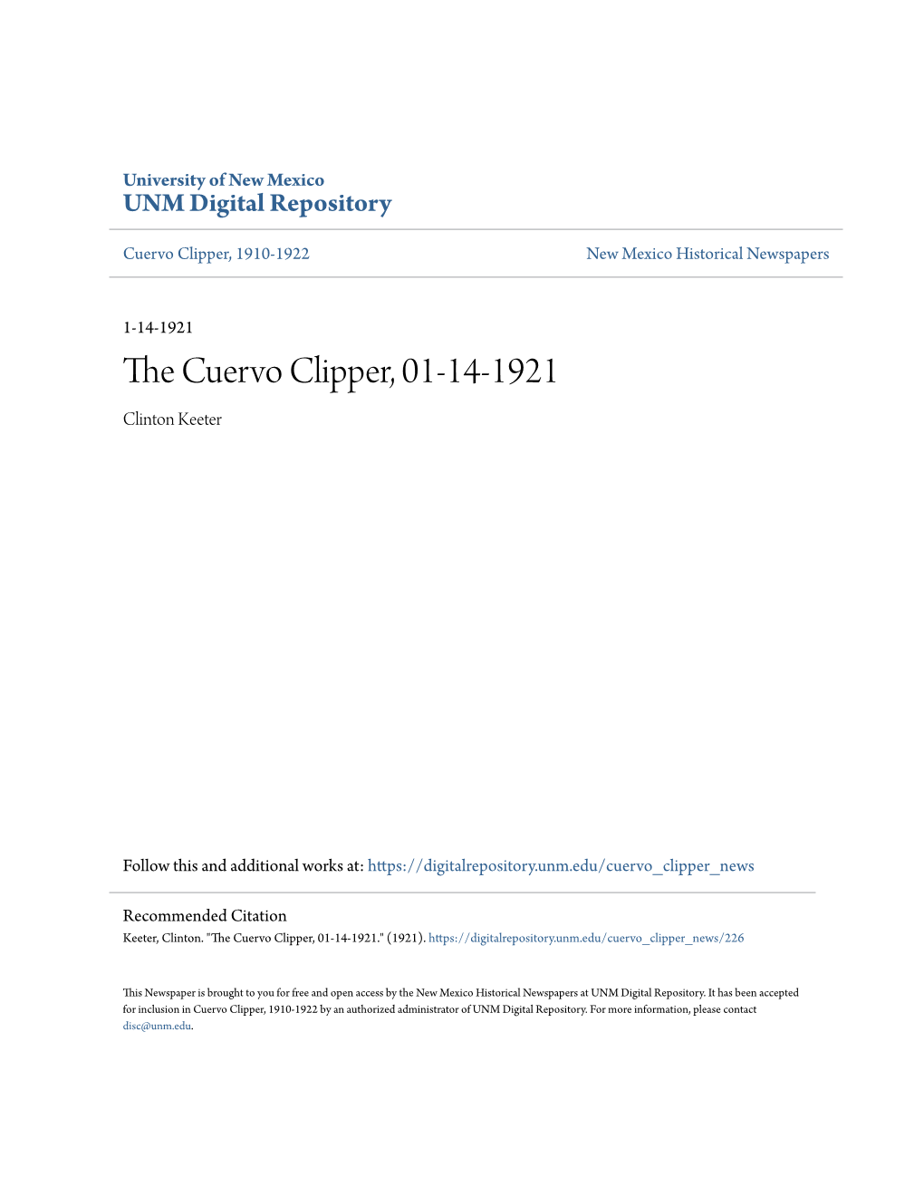 The Cuervo Clipper, 01-14-1921