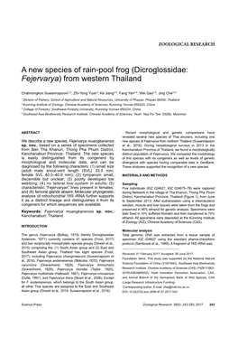 A New Species of Rain-Pool Frog (Dicroglossidae: Fejervarya) from Western Thailand