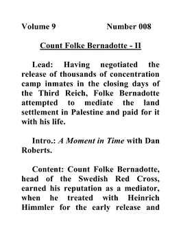 Volume 9 Number 008 Count Folke Bernadotte