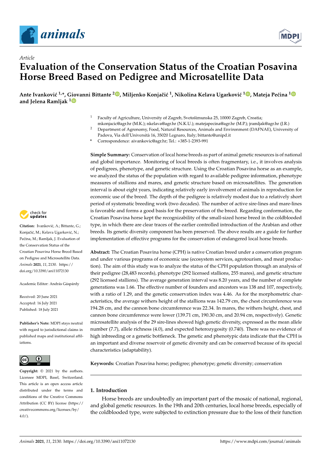 Evaluation of the Conservation Status of the Croatian Posavina Horse Breed Based on Pedigree and Microsatellite Data