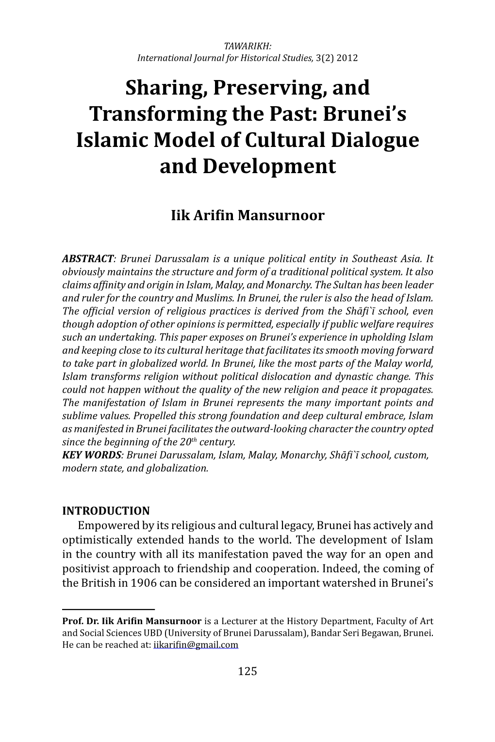 Brunei's Islamic Model of Cultural Dialogue and Development