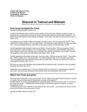 Shavuot in Talmud and Midrash (Mostly Soncino Translation and Commentary; Emphasis Mine; Some Language Tweaks)