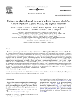 Cyanogenic Glycosides and Menisdaurin from Guazuma Ulmifolia, Ostrya Virginiana, Tiquilia Plicata, and Tiquilia Canescens