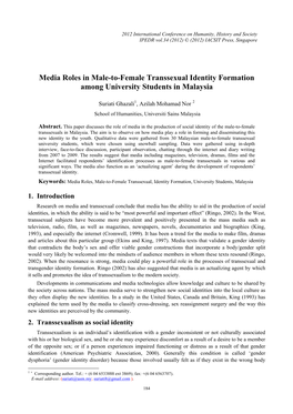 Media Roles in Male-To-Female Transsexual Identity Formation Among University Students in Malaysia