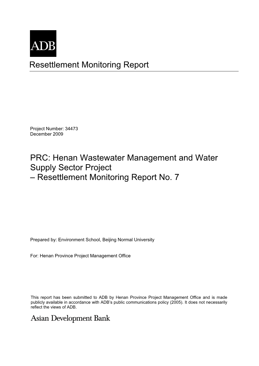 SMR: PRC: Henan Wastewater Management and Water Supply