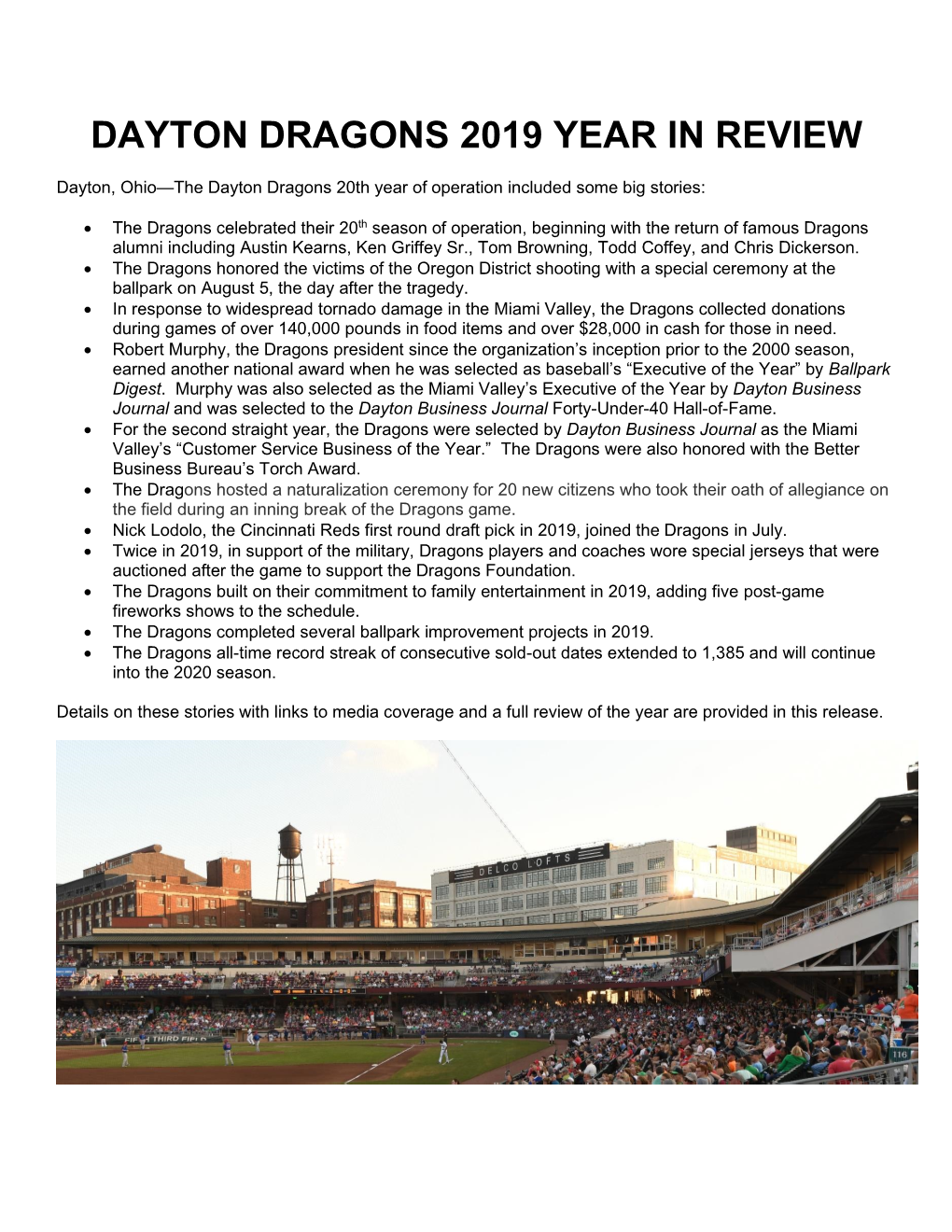 Dayton Dragons 2019 Year in Review