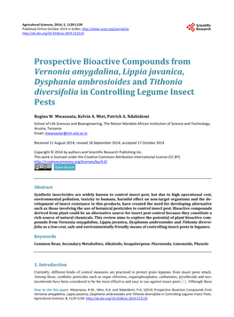 Prospective Bioactive Compounds from Vernonia Amygdalina, Lippia Javanica, Dysphania Ambrosioides and Tithonia Diversifolia in Controlling Legume Insect Pests