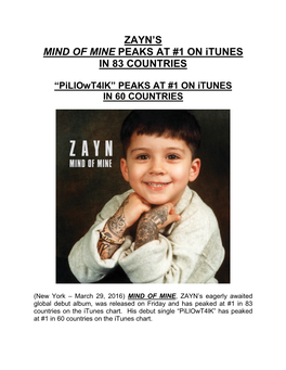 ZAYN's MIND of MINE PEAKS at #1 on Itunes in 83 COUNTRIES