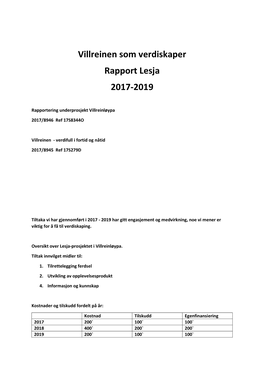 Villreinen Som Verdiskaper Rapport Lesja 2017-2019