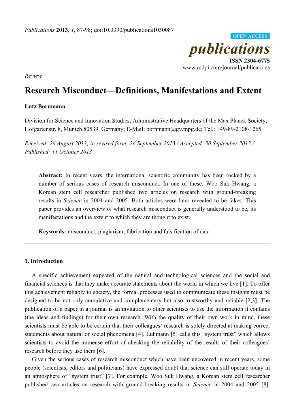 Research Misconduct—Definitions, Manifestations and Extent