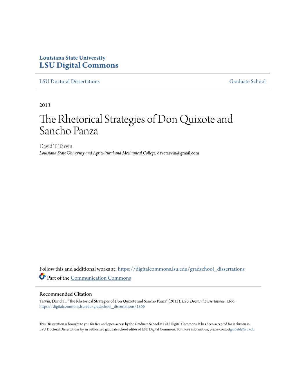 The Rhetorical Strategies of Don Quixote and Sancho Panza David T