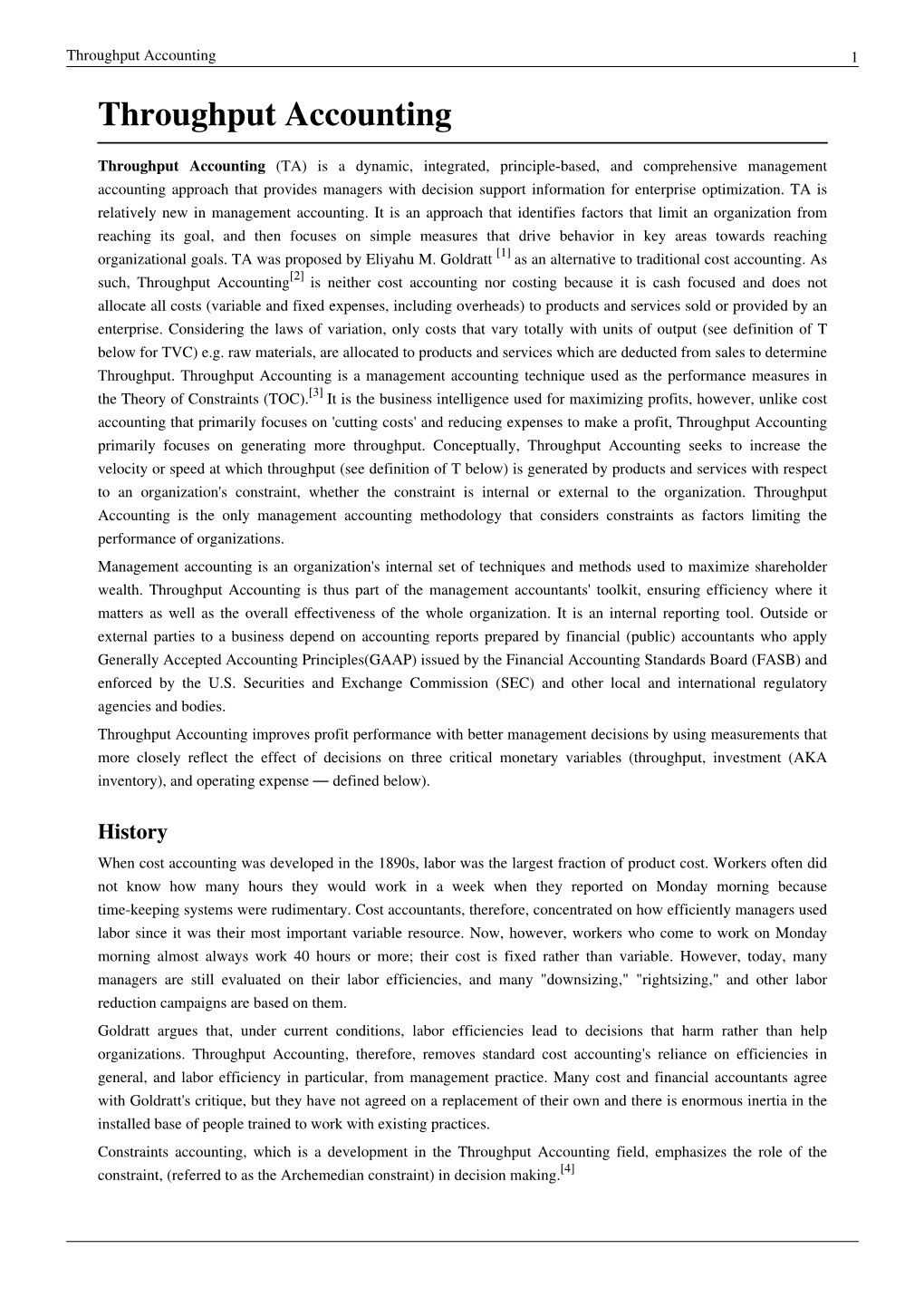 Throughput Accounting 1 Throughput Accounting