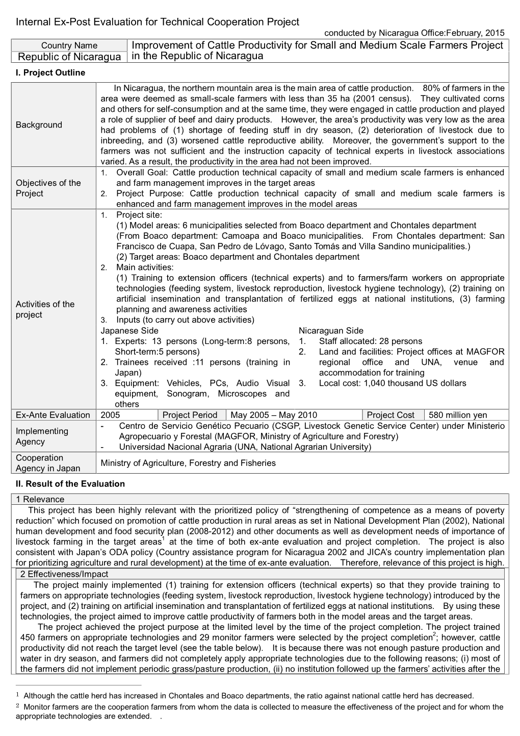 Internal Ex-Post Evaluation for Technical Cooperation Project