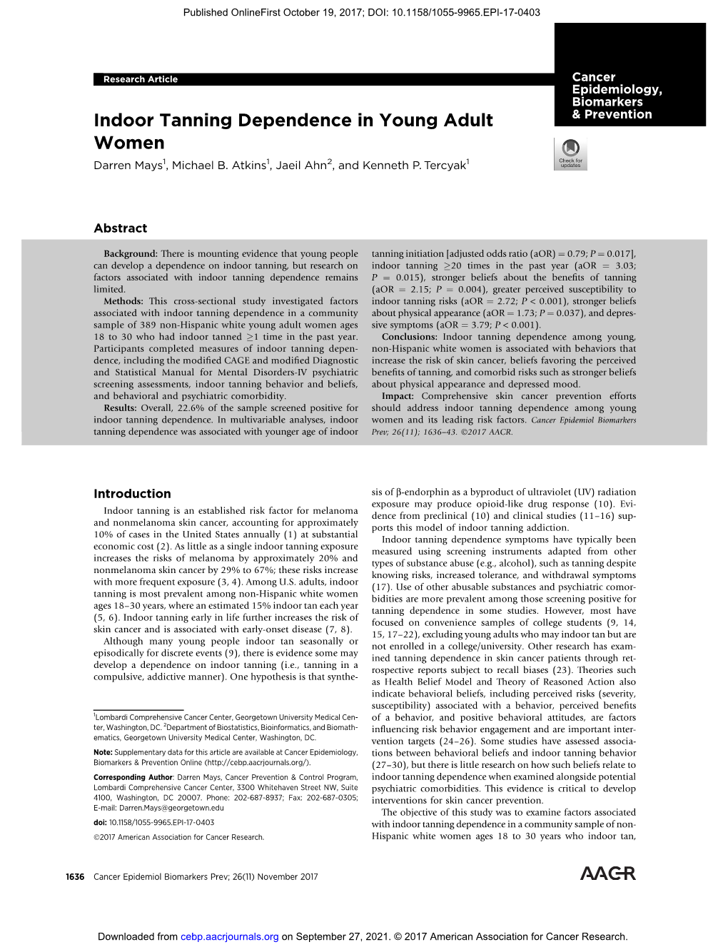 Indoor Tanning Dependence in Young Adult Women