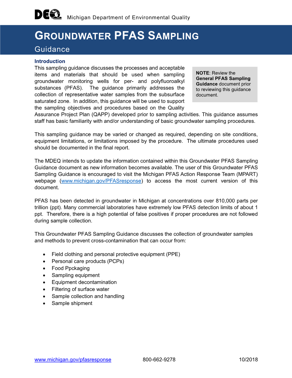 GROUNDWATER PFAS SAMPLING Guidance