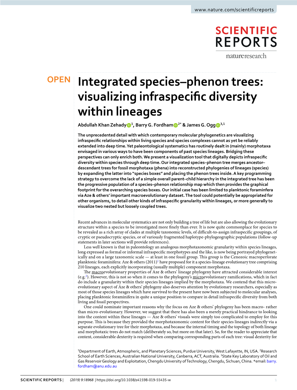 Integrated Species–Phenon Trees: Visualizing Infraspecifc Diversity Within Lineages Abdullah Khan Zehady 1, Barry G