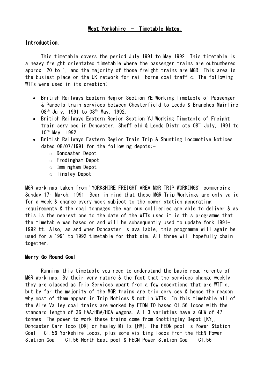 West Yorkshire - Timetable Notes