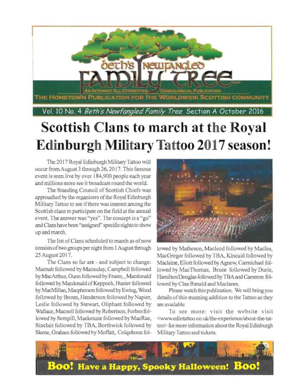 Scottish Clans to March at the Roval Edinburgh Military Thttoo 2017 Season!