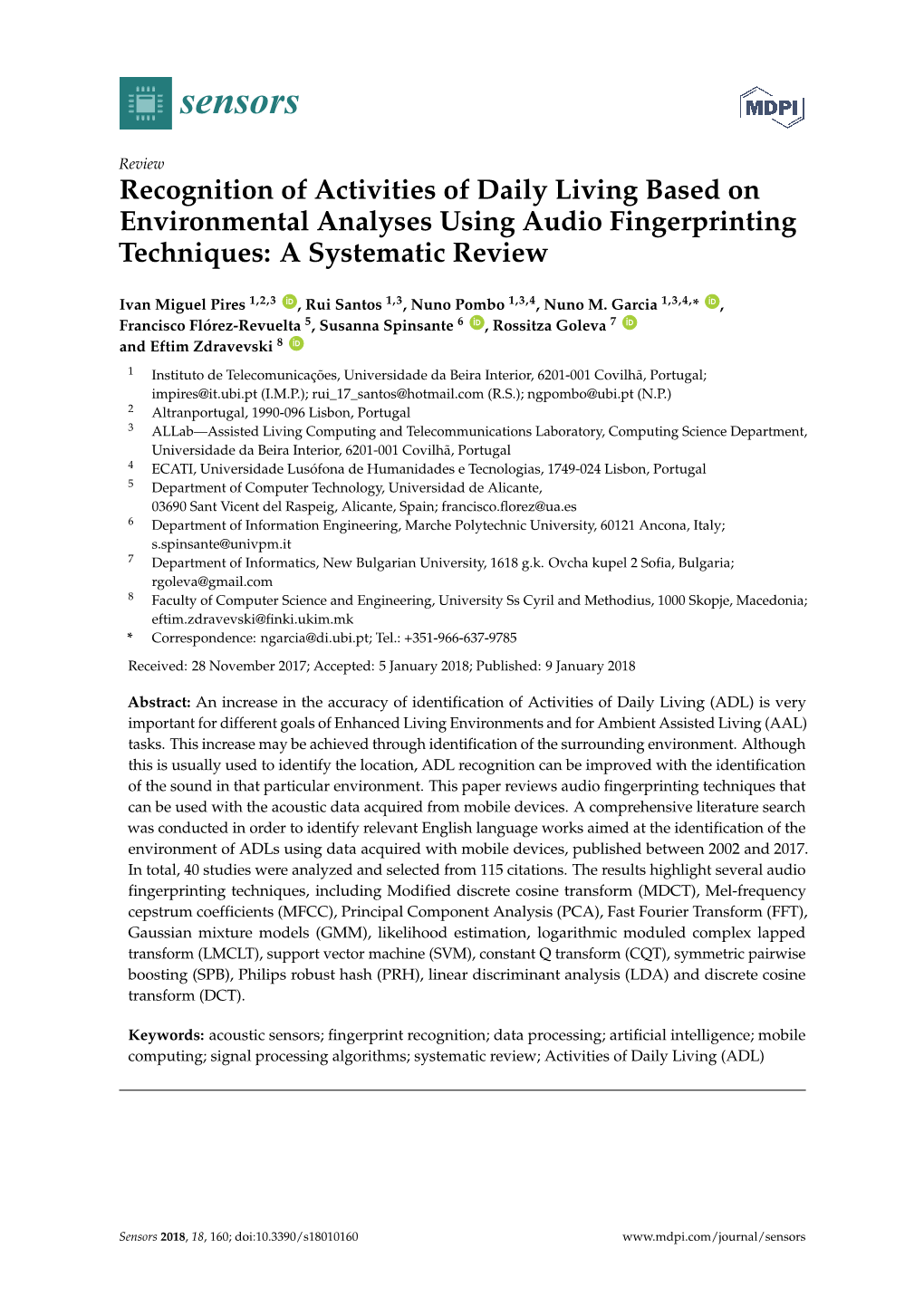 Recognition of Activities of Daily Living Based on Environmental Analyses Using Audio Fingerprinting Techniques: a Systematic Review