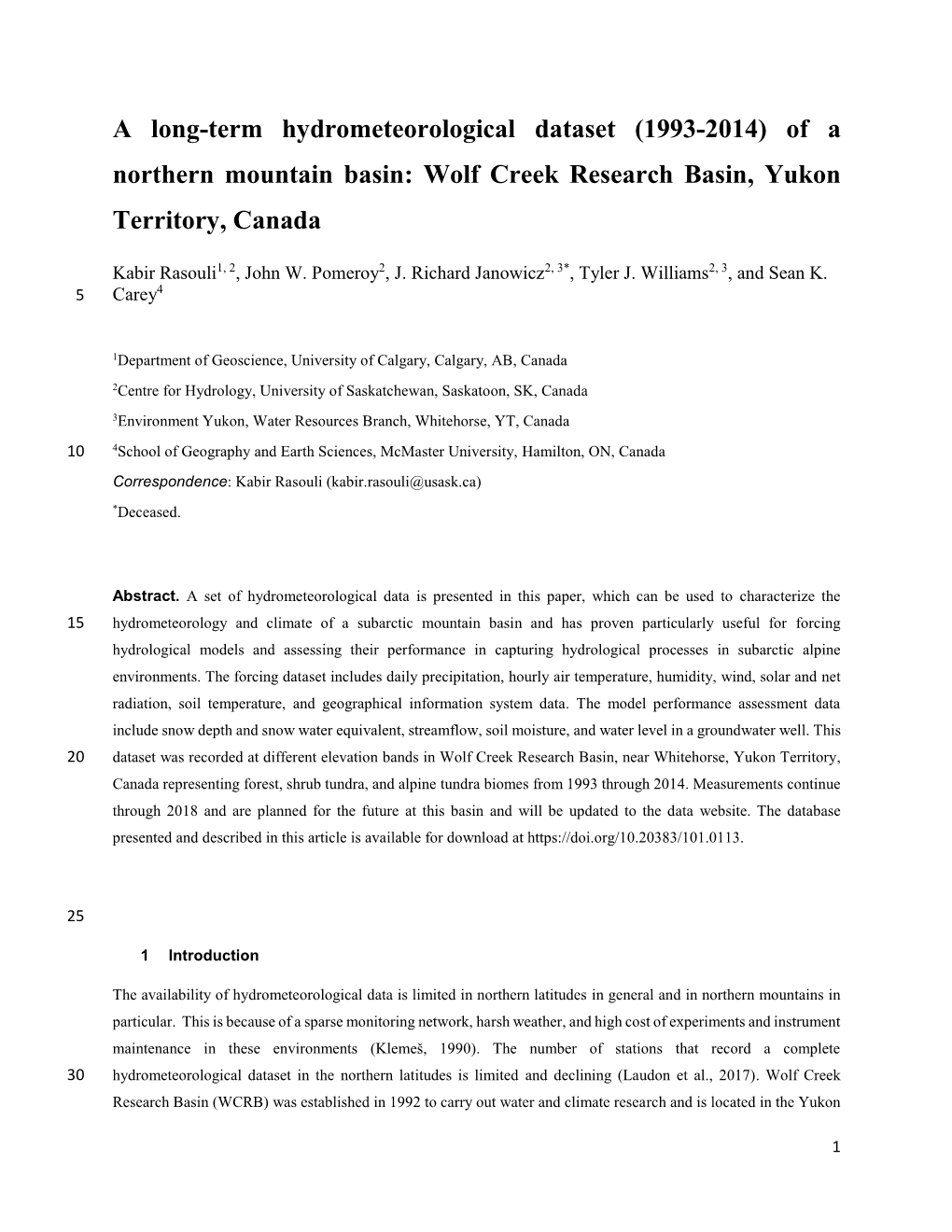 Wolf Creek Research Basin, Yukon Territory, Canada